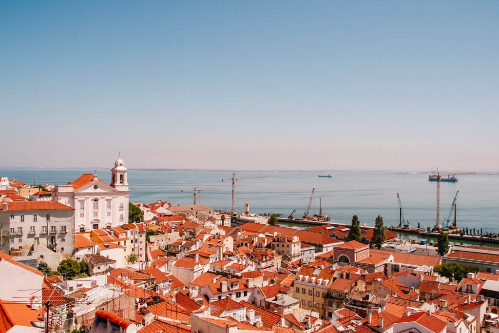 Orange rooftops of Lisbon from above