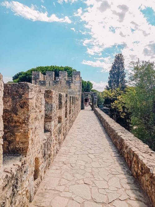 Walled walkway in the Sao Jorge Castle in Lisbon