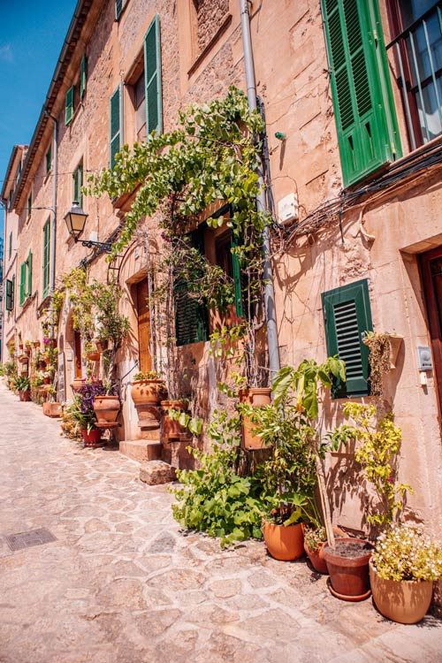 Houses decored with flowerpots in Valldemossa