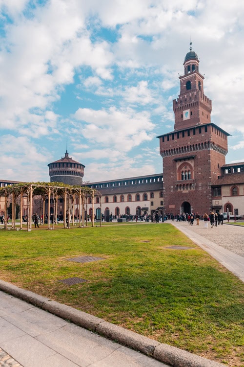 Courtyard with tower in the Sforza Castle in Milan
