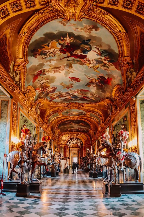 Main hall of the Royal Armory in Turin Italy