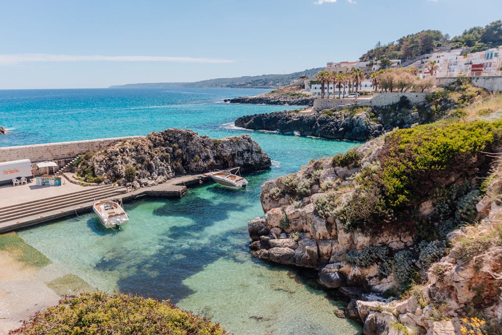 views over the small harbor and coastline of Castro Italy