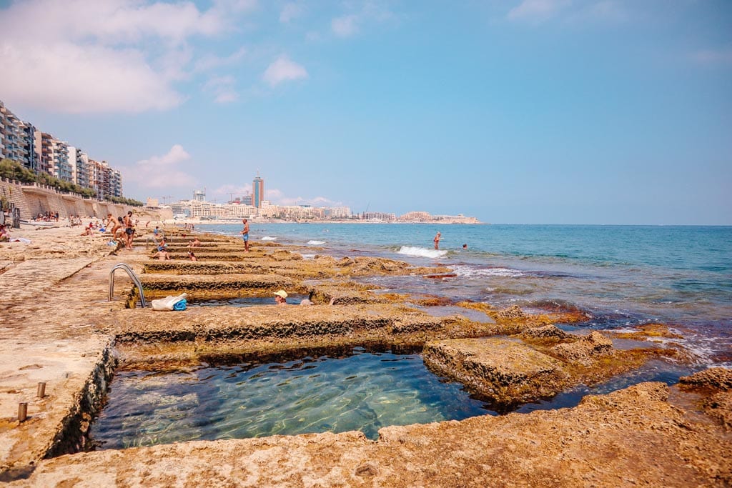 Roman Baths of Sliema in Malta along with the sea views