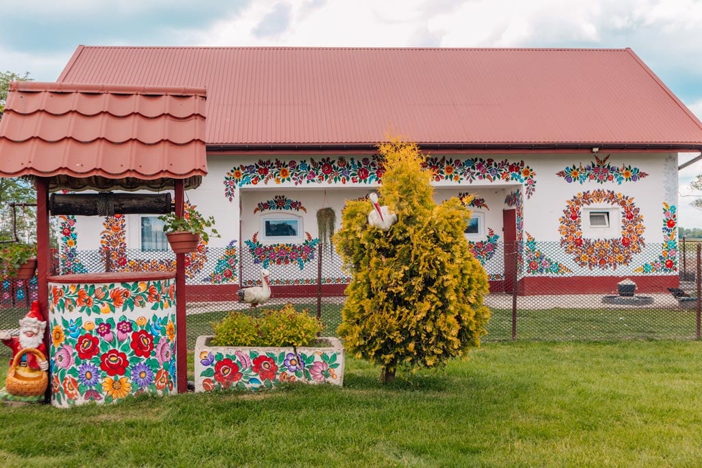 A colorful floral house in the painted village of Zalipie, southern Poland