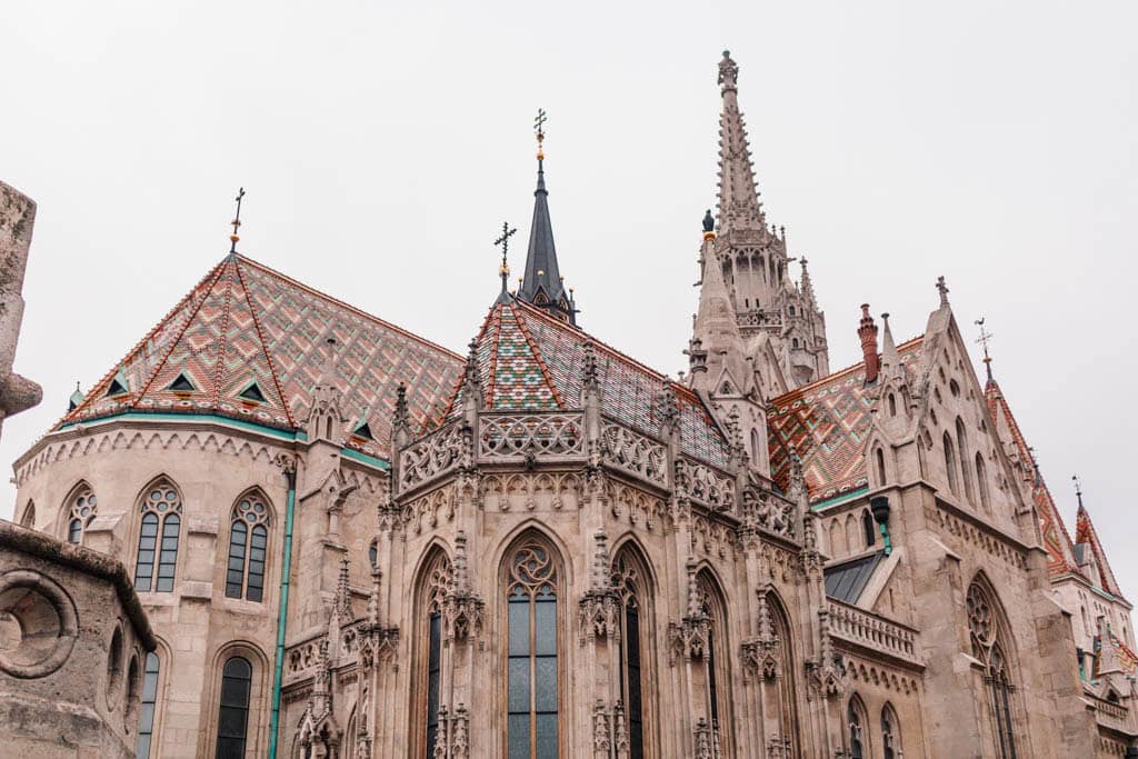 Facade of Matthias church in Budapest up close