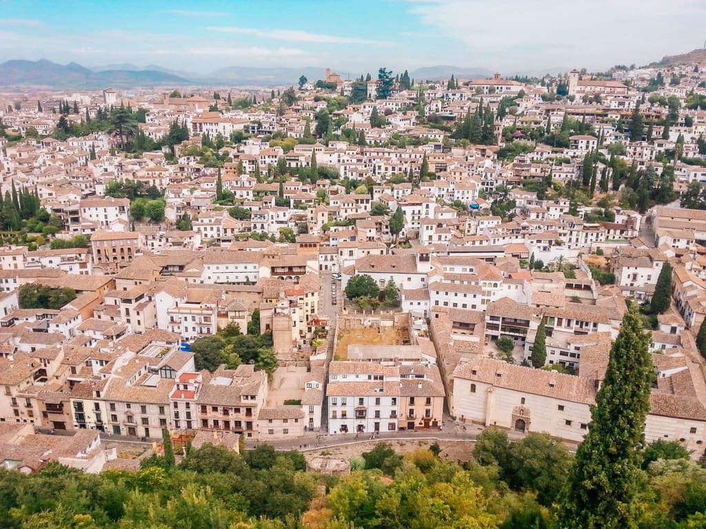 Rooftop views of the Albayzin neighborhood in Granada from above