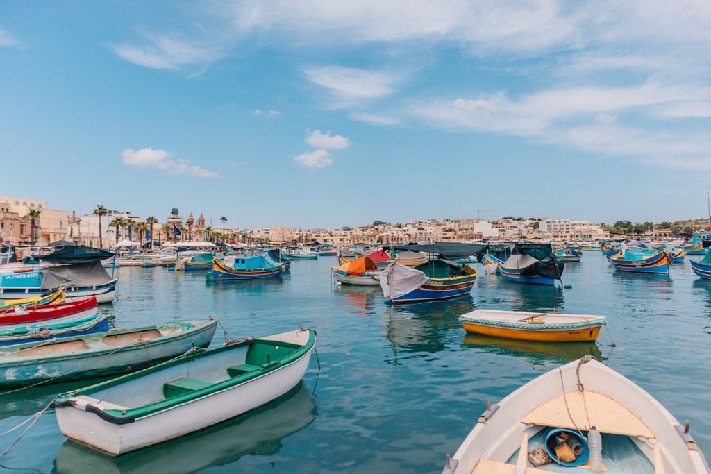 boats in the harbor of Marsaxlokk Malta
