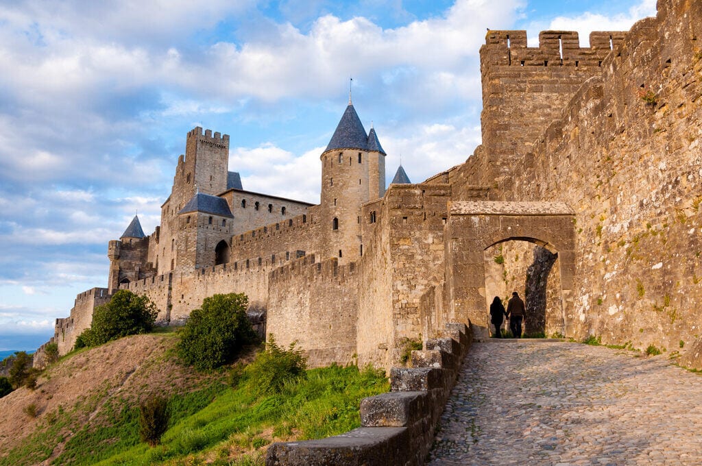 La Porte De Aude gate and walls in Carcassonne