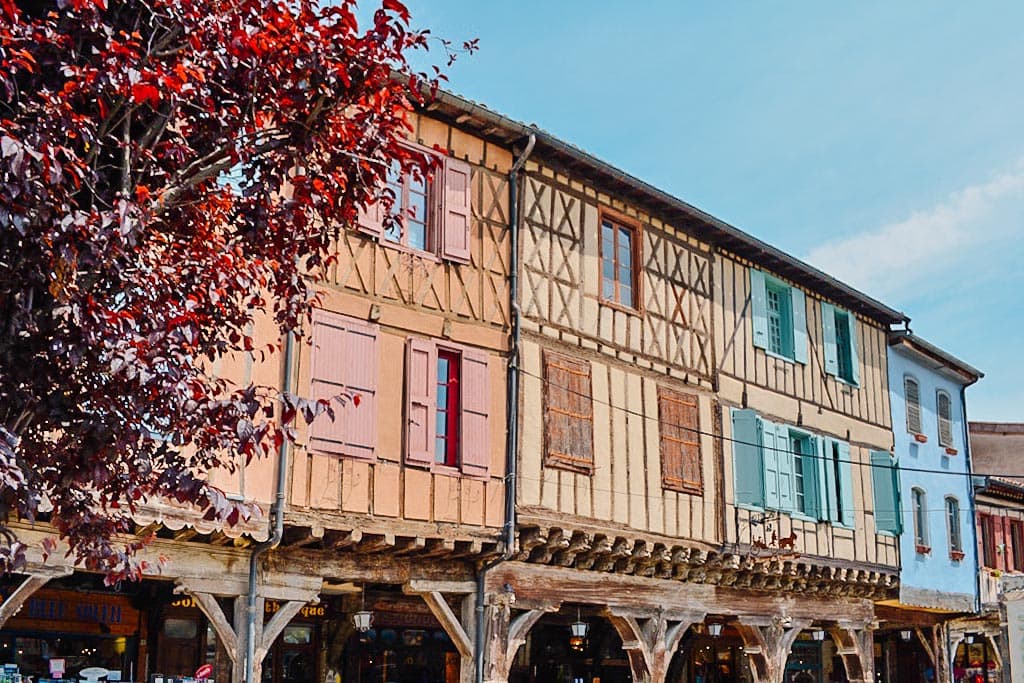 colorful half-timbered houses in Mirepoix 