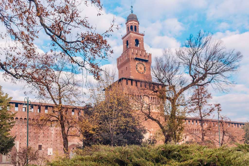facade of the turret of the Sforza Castle in Milan