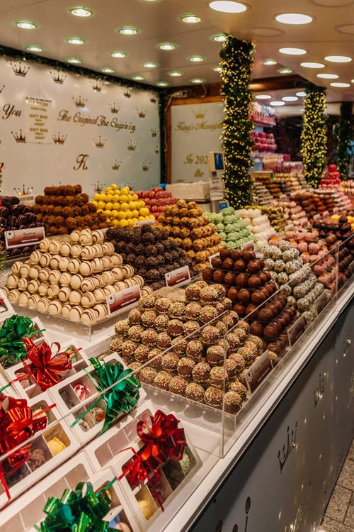 sweets and chocolates Christmas market stall in Budapest